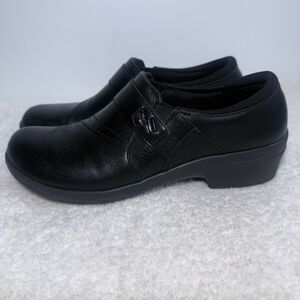 CLARKS Womens 11 Black Angie Pearl Leather Slip On Loafer Casual Comfort Shoe